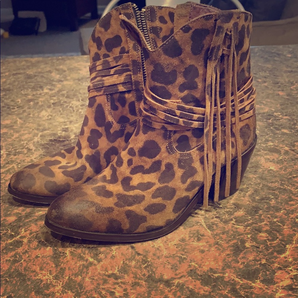 L&B Leopard Fringe Booties - Picture 1 of 1